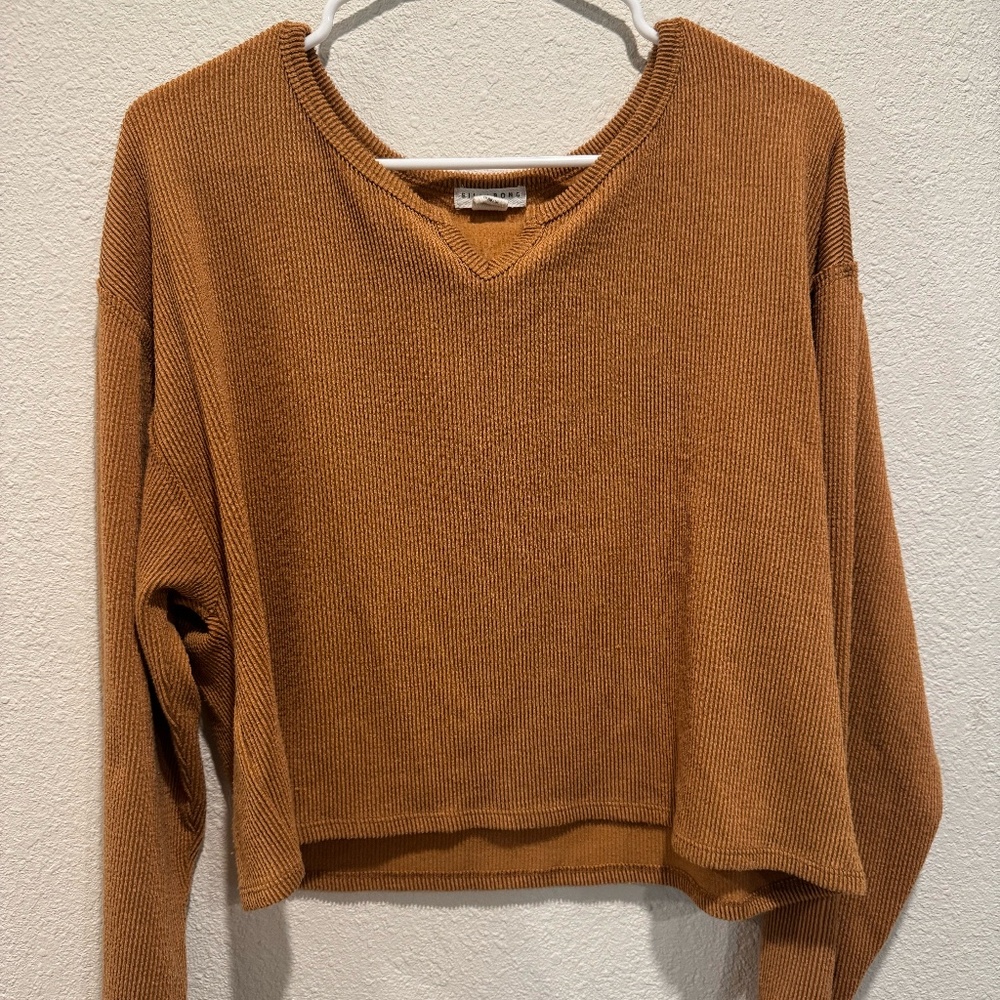 Billabong Orange Corduroy Long Sleeve Top Split Neck Line Medium
